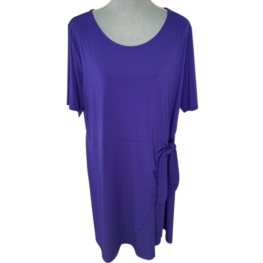 H by Halston Womens 1XP Faux Wrap Dress Purple Short Sleeve City Career Classic